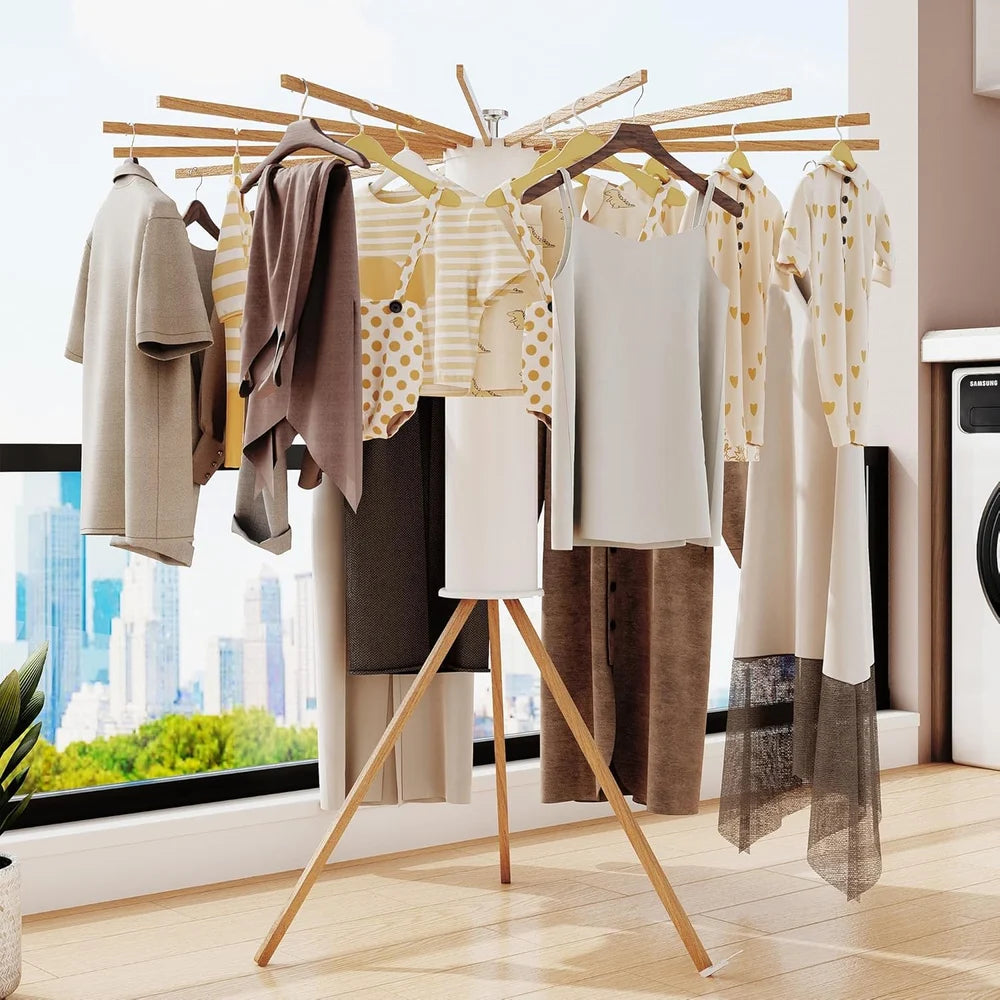 Foldable Clothes Drying Stand with Anti-Slip Tripod Base