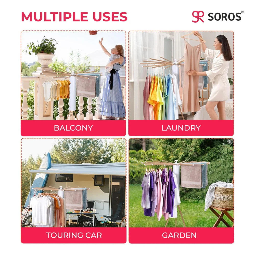 Foldable Clothes Drying Stand with Anti-Slip Tripod Base