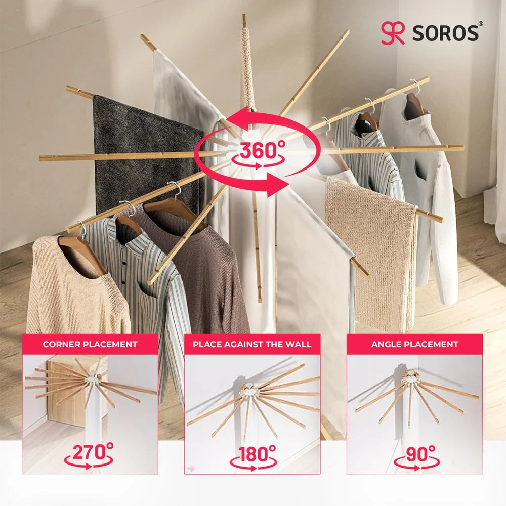 Foldable Clothes Drying Stand with Anti-Slip Tripod Base