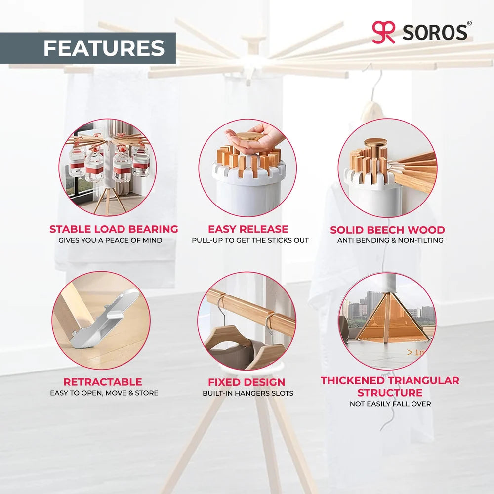 Foldable Clothes Drying Stand with Anti-Slip Tripod Base
