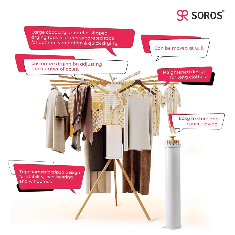 Foldable Clothes Drying Stand with Anti-Slip Tripod Base