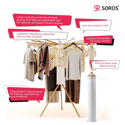 Foldable Clothes Drying Stand with Anti-Slip Tripod Base